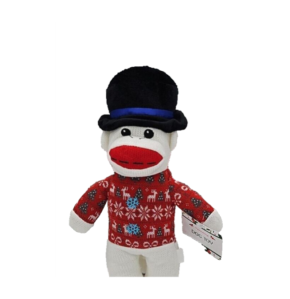 Holiday Dog Toy Sock Monkey - White image 0