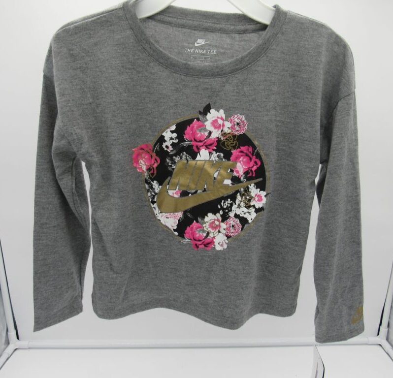 Nike Girls' Floral Long-Sleeve Shirt - Size 6X - Carbon Heather image 0