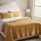 King Earthy Vines Quilt Mustard Yellow/Teal Blue - Threshold: Cotton