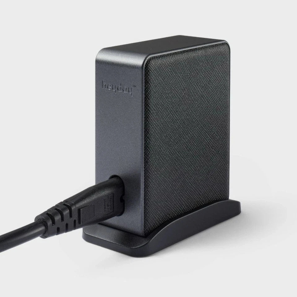 4 Port Charging Hub Vertical 2C + 2A - heyday Black Saffiano