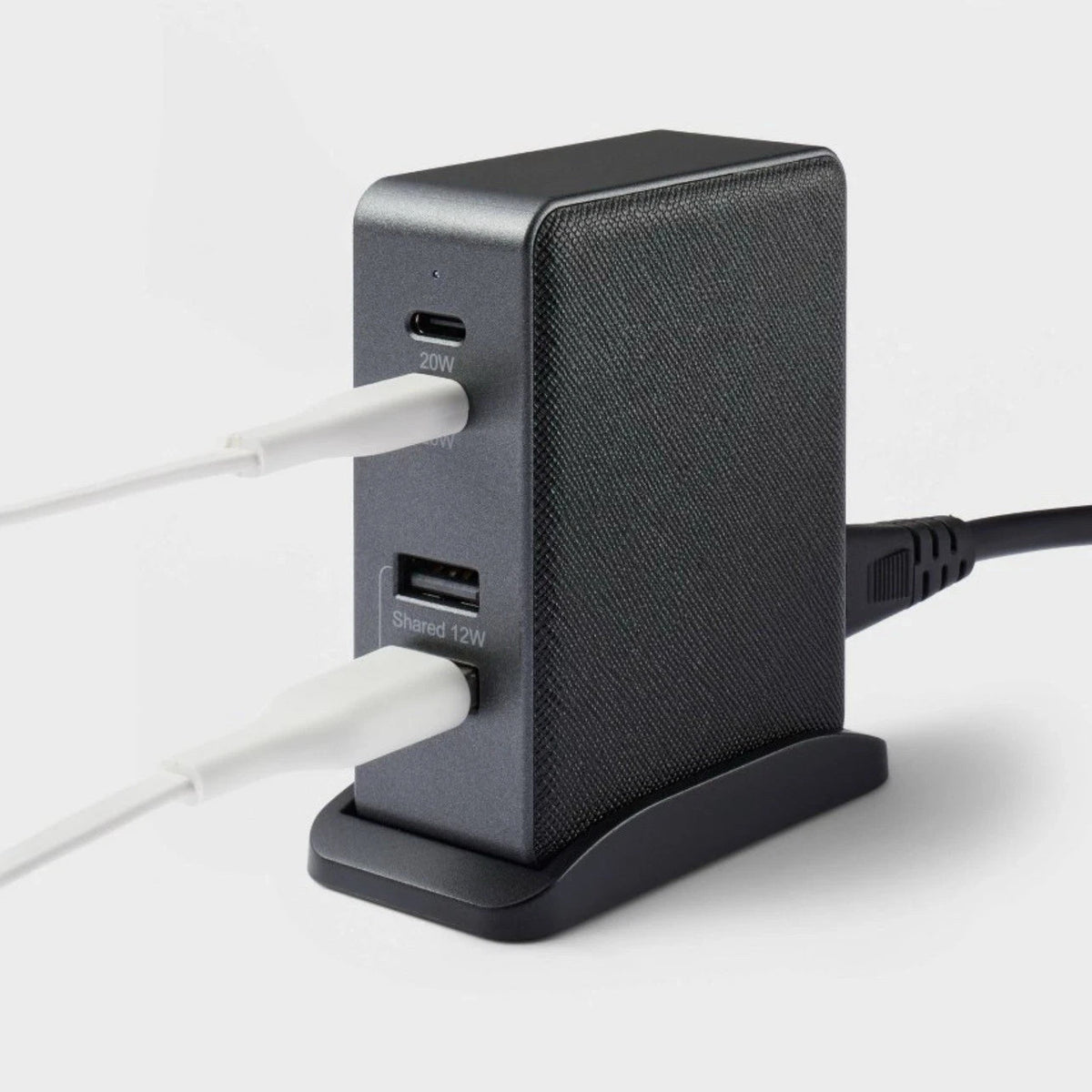 4 Port Charging Hub Vertical 2C + 2A - heyday Black Saffiano