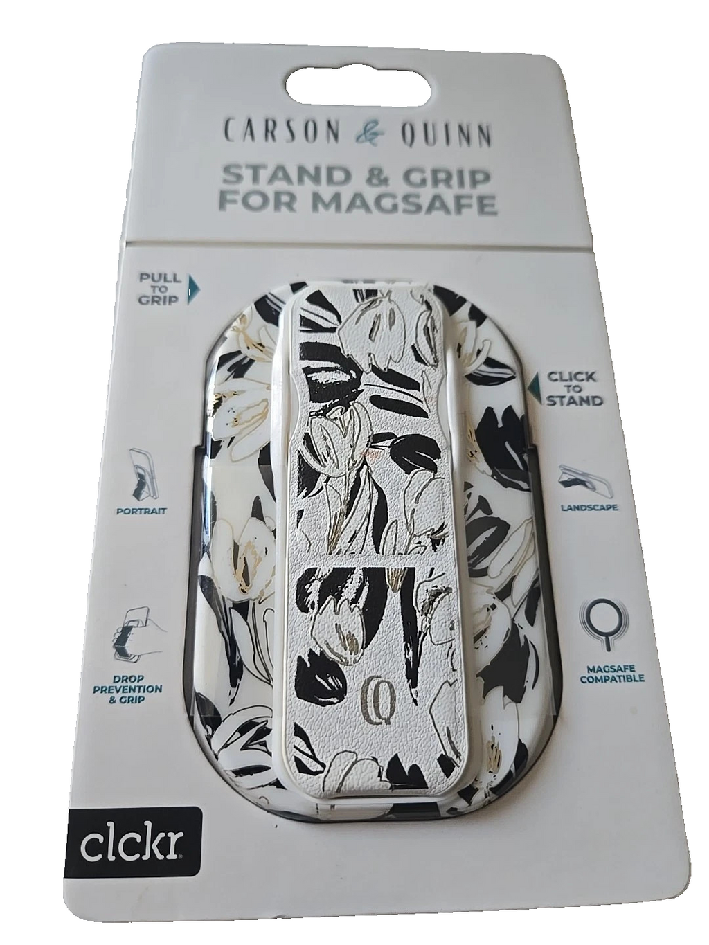 Clckr Magsafe Carson & Quinn Phone Grip | Color: Black with White Tulips