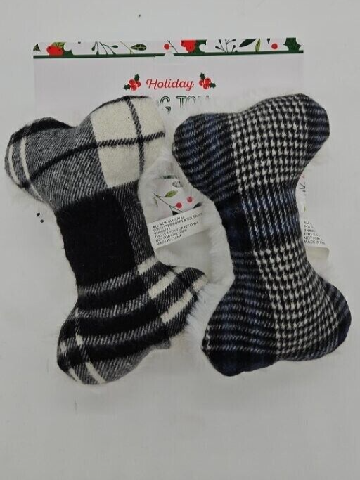 Meijer Holiday Dog Toy 2-Pack Plaid Felt Bones