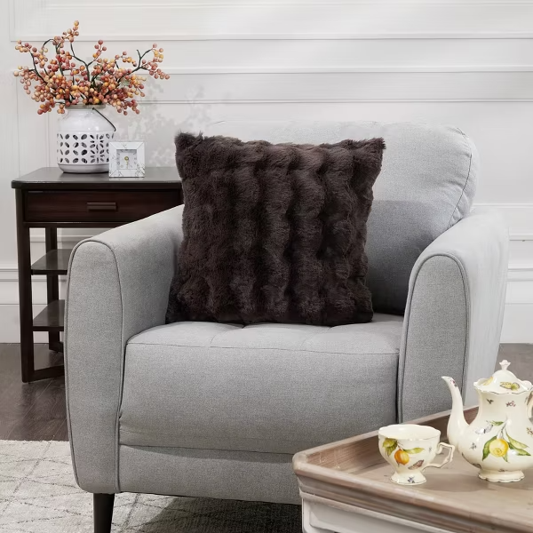 20" Bubble Faux Fur Square Indoor Throw Pillow Chocolate Brown