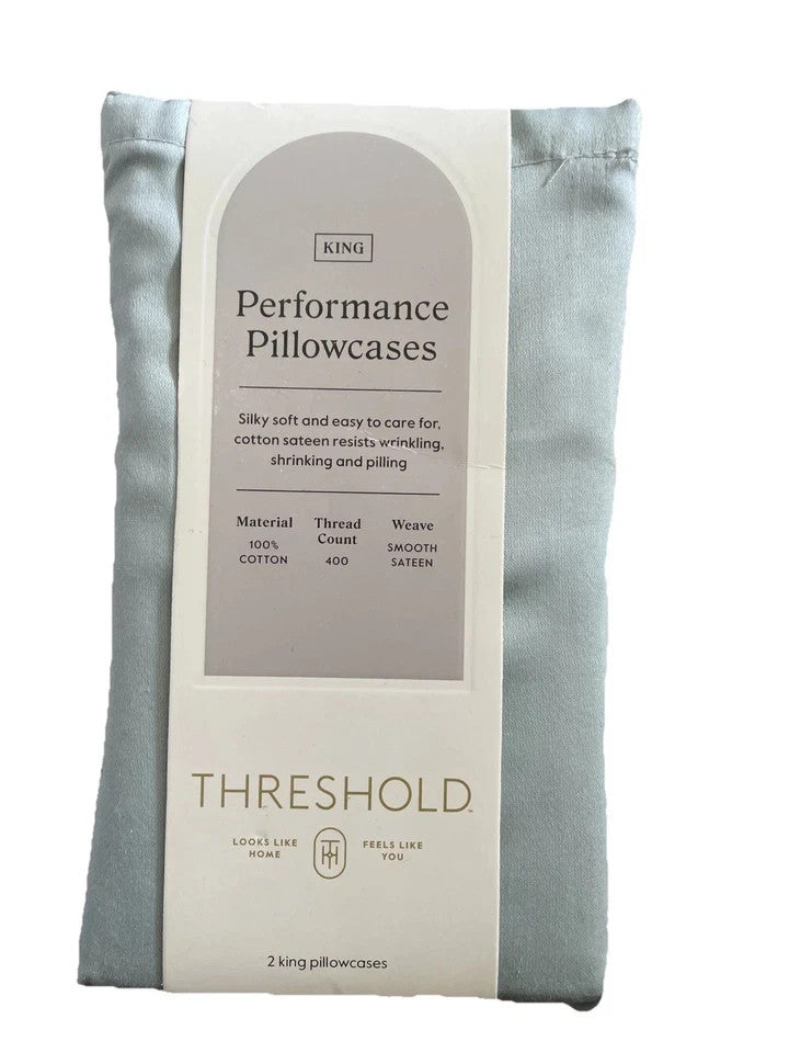 2pc Threshold 400 Thread Count Performance Pillowcases King Sz Light Blue #8260