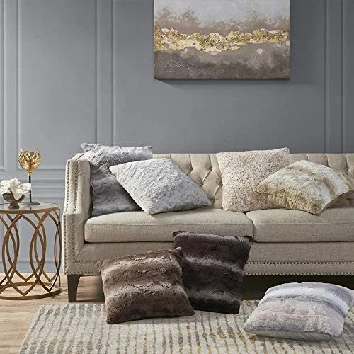20"x20" Oversize Marselle Faux Fur Square Throw Pillow Brown - Madison Park