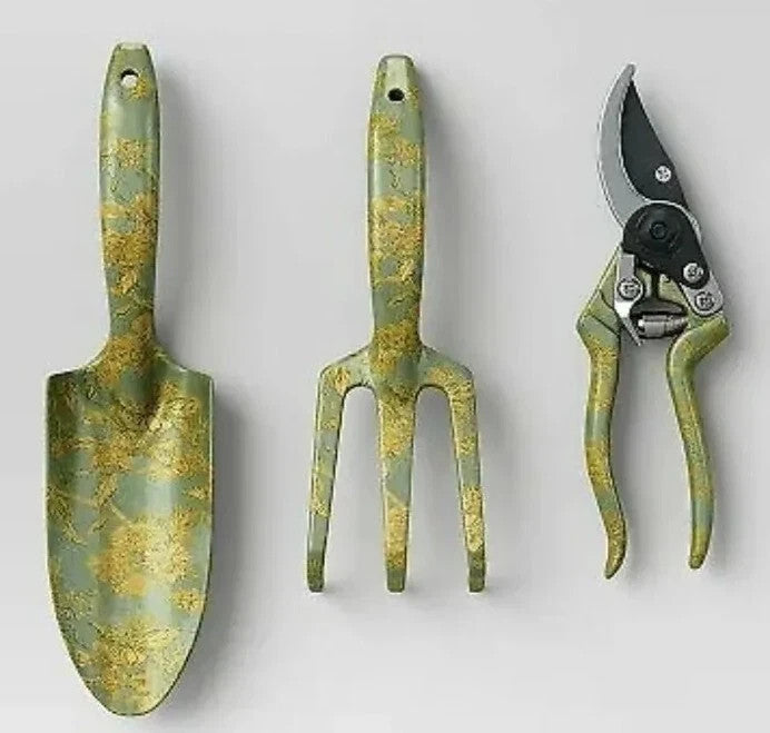3pc Aluminum Pruner, Cultivator, and Trowel Gardening Set Green Floral 