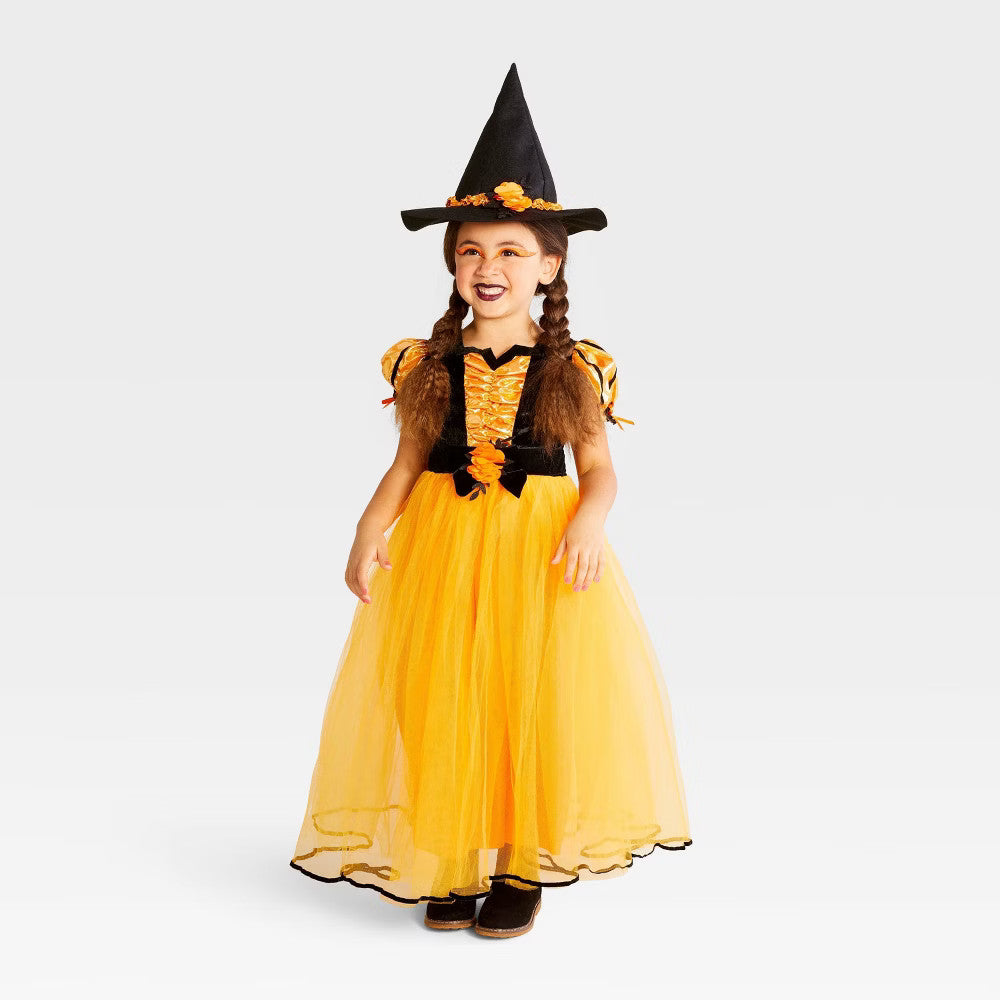 Kids' Orange Fancy Witch Halloween Dress Costume with Hat