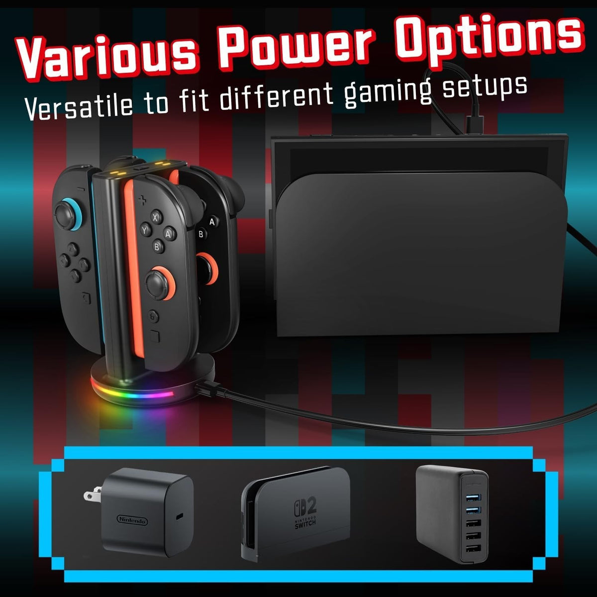 Fosmon 4 in 1 Bi-Directional Magnetic Charging Dock for Switch 2 Joycon