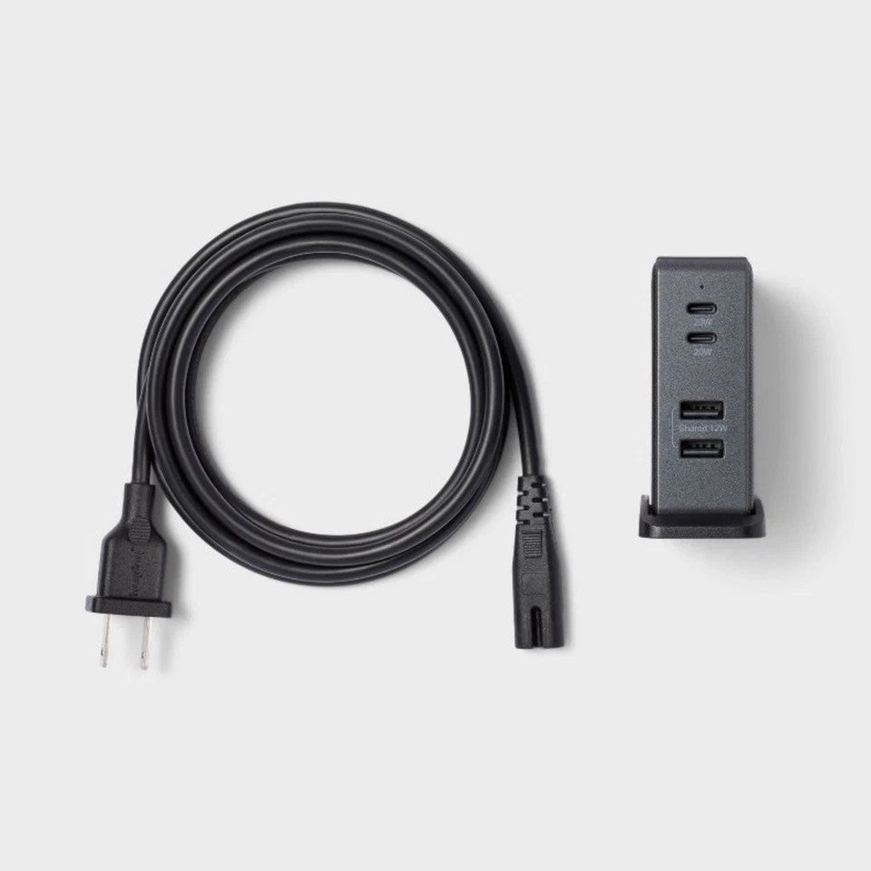 4 Port Charging Hub Vertical 2C + 2A - heyday Black Saffiano