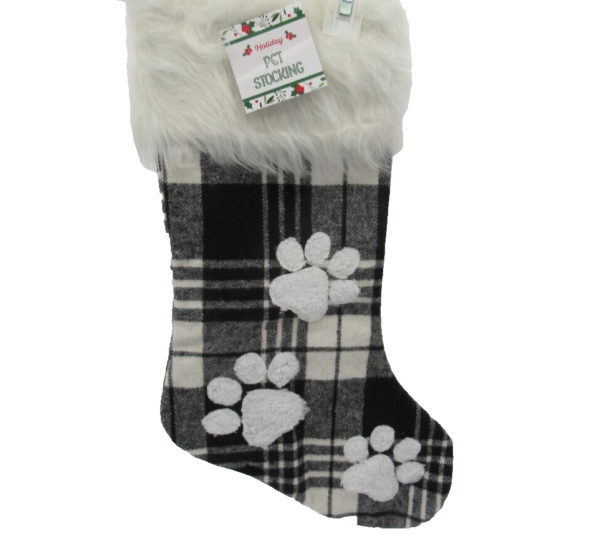 Meijer Holiday Pet Stocking - B&W Plaid image 0